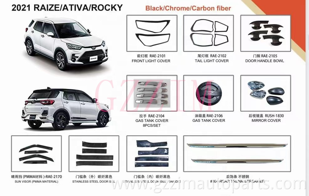 Car Exterior Accessories Door Handle Bowl Cover Light Cover Full Set Body Kit for Toyota Raize/Ativa/Rocky 2021